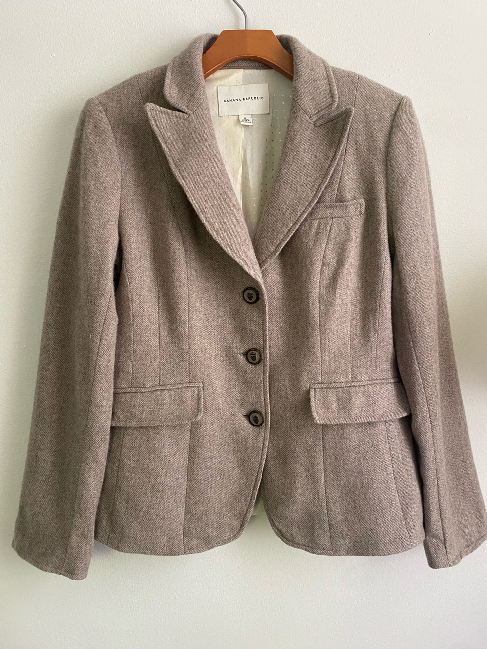 Banana Republic Heather Taupe Tailored Wool-Blend Blazer